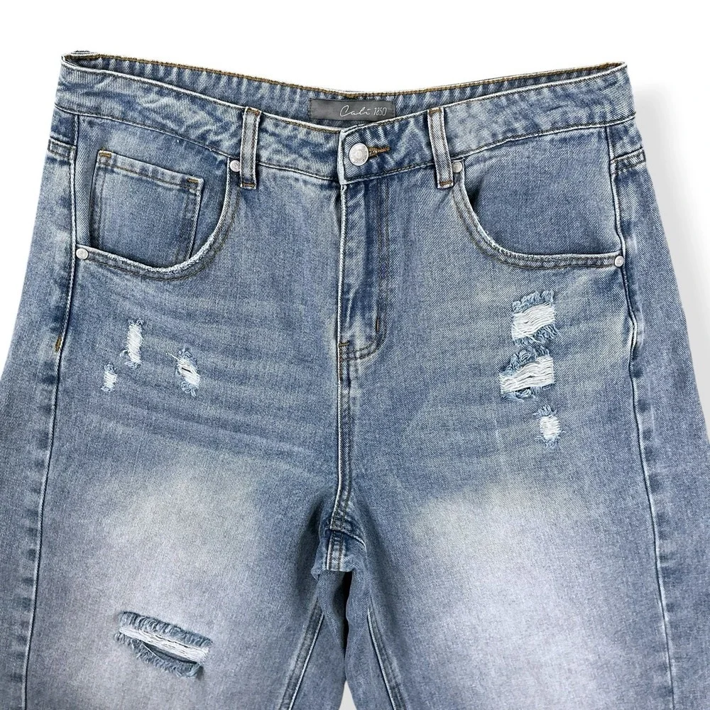 Cali 1850 Shorts Women 13/31 (ACTUAL 33x15) Blue Distressed Jorts Denim Baggy
